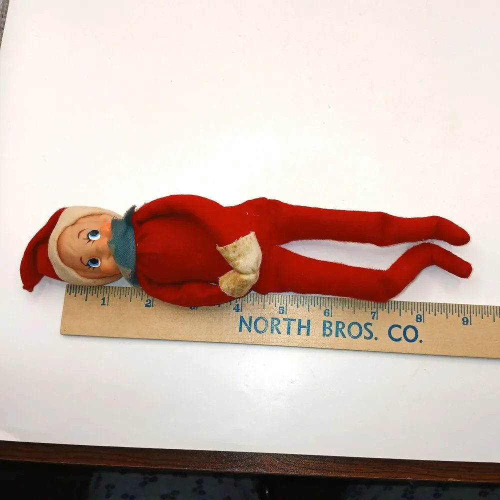 Vintage Inarco Japan Pixie Elf Knee hugger Red White Green Felt Foil Label 9